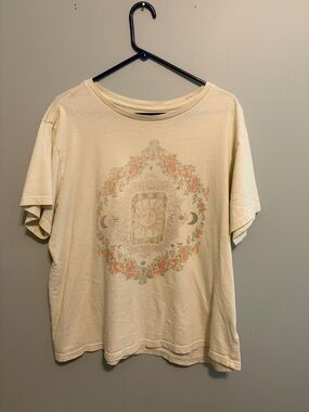 Lucky Brand Cream Graphic Tee with Subtle Taupe Print